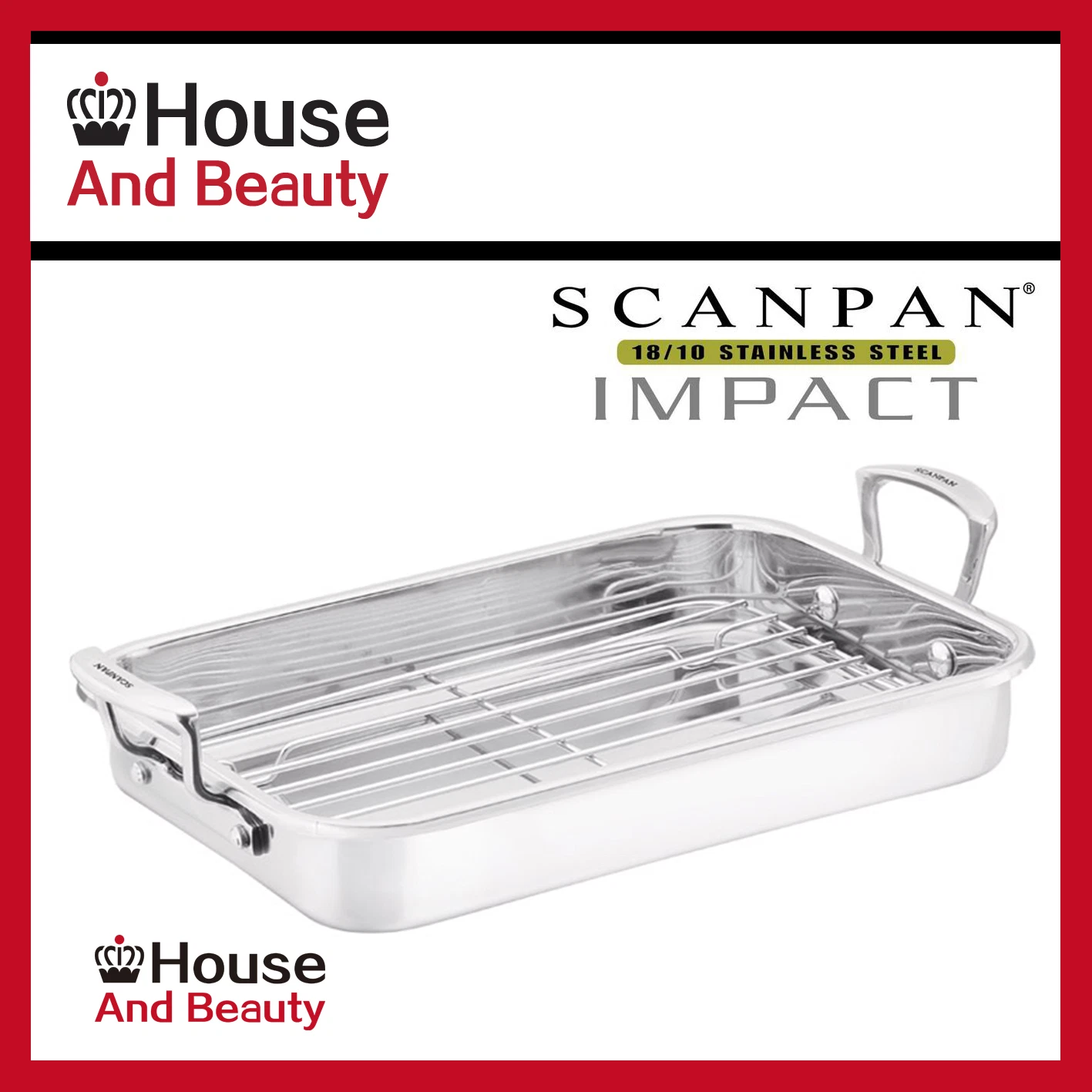 NEW Scanpan Impact 18/10 S/Steel Roasting Pan W/Rack 42cm x 26cm! (RRP $169)