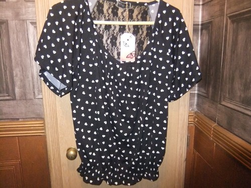 BNWT Black with small white hearts ladies top Superb Store Twenty One sIze 10 - Picture 4 of 8