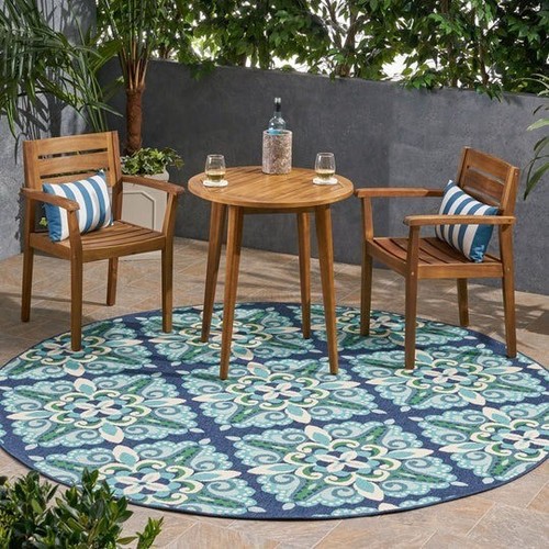 XL Blue Flora Medallion Area Rug Indoor Rug Outdoor Rug 7'10"x10'10" - Picture 7 of 8