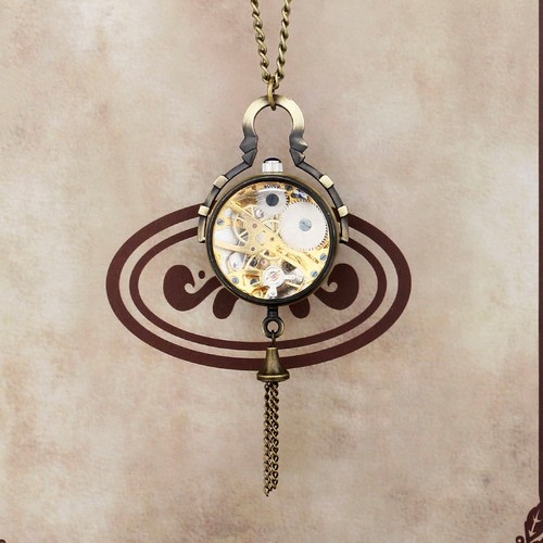 Bronze Glass Ball Skeleton Women Men Hand-Wind Mechanical Pocket Watch Xmas - Picture 7 of 9