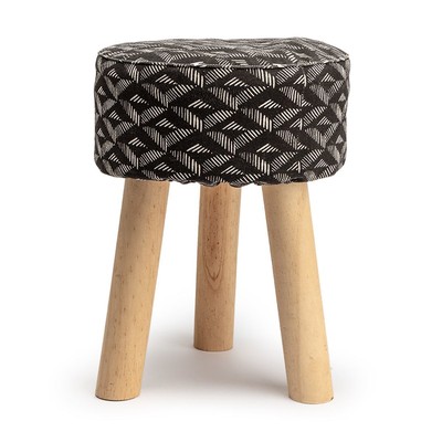 Footstool Side Table White Aztec Geometric Black Round Stool Tripod Wood Legs