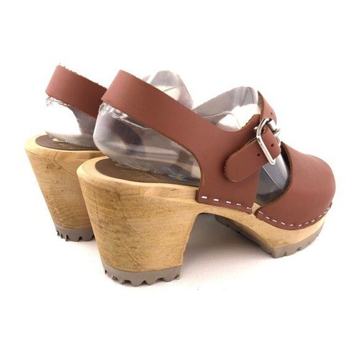 MIA Abba Luggage Brown Leather Summer Wooden Clog Sandals EUR 39 Womens Size 9 - Picture 6 of 15