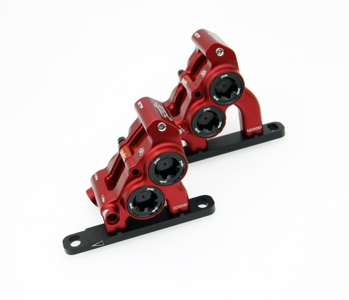 Juin Tech ETF 4-Piston Hydraulic Bicycle Brake Caliper Set for 160/140mm Red - Picture 1 of 14