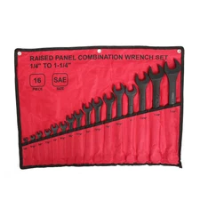 16pcs Combination Wrench Set  SAE 1/4" to 1-1/4"/ Metric 6mm-32mm, Roll Up Pouch