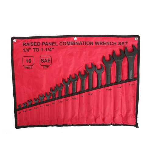16pcs Combination Wrench Set SAE 1/4" to 1-1/4"/ Metric 6mm-32mm, Roll Up Pouch - Picture 7 of 18