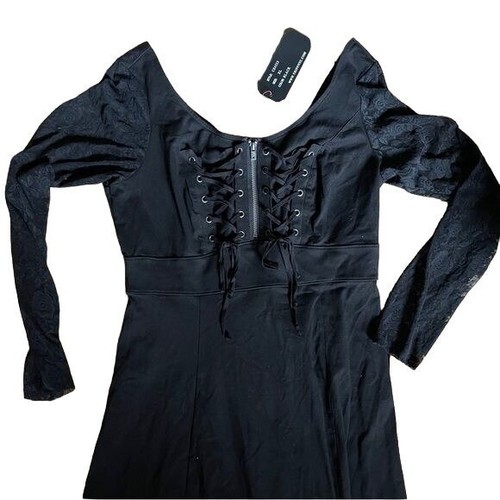 Tripp NYC High Low Dress Black Goth Emo Lace Long Sleeves Scoop Neck Size XL New - Picture 3 of 9