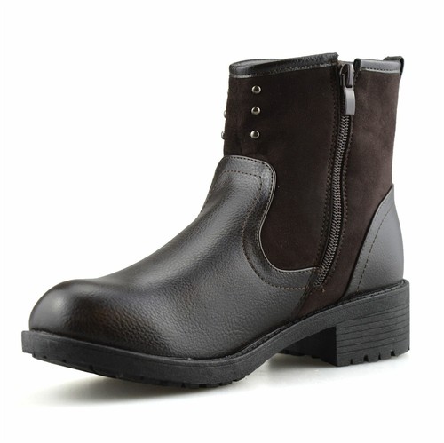 Ladies Womens Mid Block Heel Zip Up Studded Ankle Cowboy Biker Boots Shoes Size - Picture 4 of 12