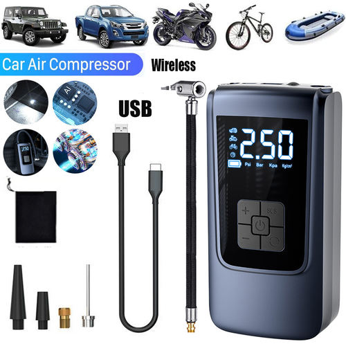New Car Tire Inflator Cordless Digital USB Rechargeable Tyre Air Compressor Pump - Picture 3 of 18