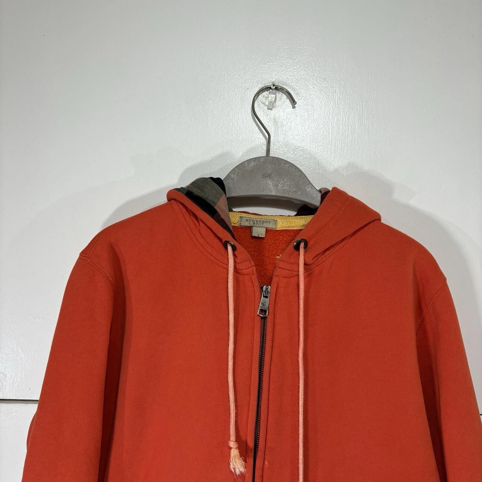 Burberry Brit Felpa con Cappuccio Full Zip Arancione 100% Cotone Taglia Large