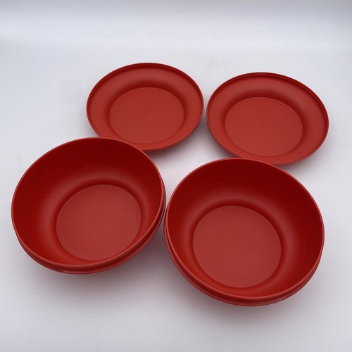 Lot of 2 Vintage TUPPERWARE Seal N Serve Bowls & Lids 1595 1596 Harvest Red 324 - Picture 7 of 7