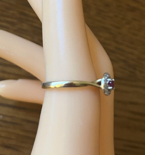 9ct Yellow Gold 0.15ct Ruby & Diamond Cluster Ring, UK Size L - Picture 5 of 6