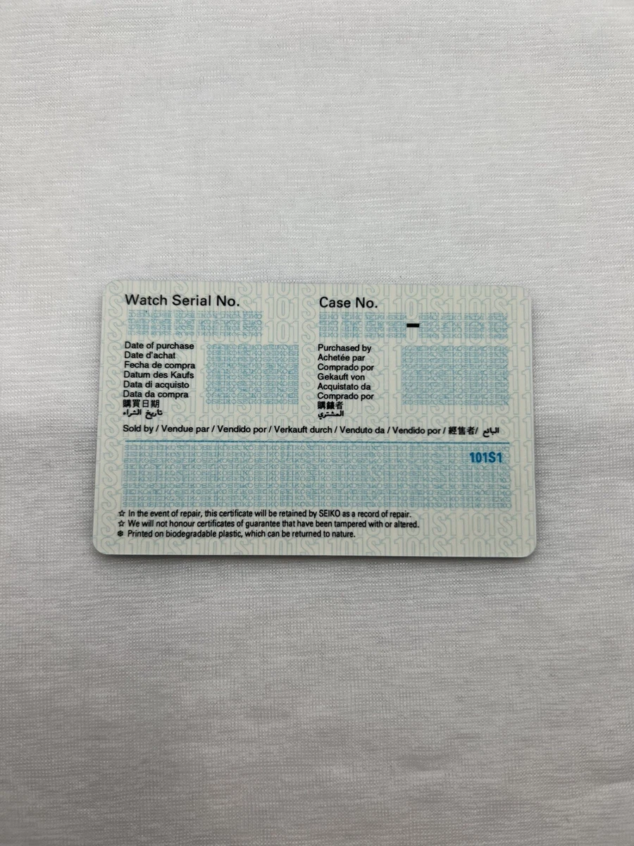 Blank Certificate Limited - One Seiko Watch Warranty Card | eBay