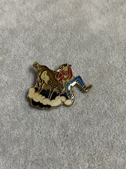 Cowboy With Bull By The Horns Vintage Lapel Pin Enamel hat tie jacket Cowboy With Bull By The Horns Vintage Lapel Pin Enamel hat tie jacket