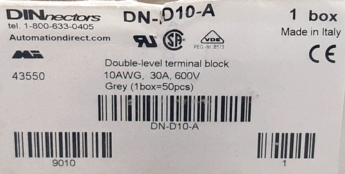 Automation Direct DN-D10-A DINnectors Double-level Terminal Block - Box of 24 - 第 2/4 張圖片