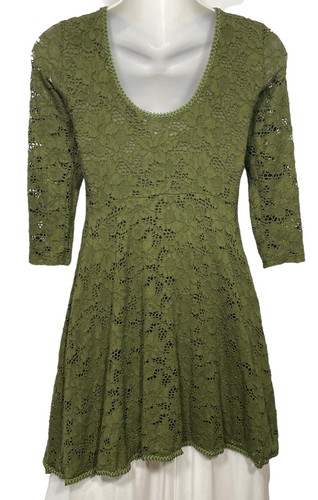 Free People Dress Small Petite Shapely Lined Green Stretchy Knit Lace Pullover S - Picture 5 of 6