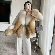 Genuine Fox Fur Coat Womens Fashion Slim Fit Short Winter Warm Thicken Coat