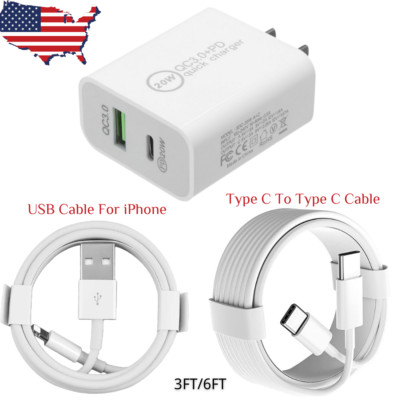 20W Fast Charger USB-C Cable For iPhone 17 16 15 14 13 12 11 Pro Max/Samsung LOT