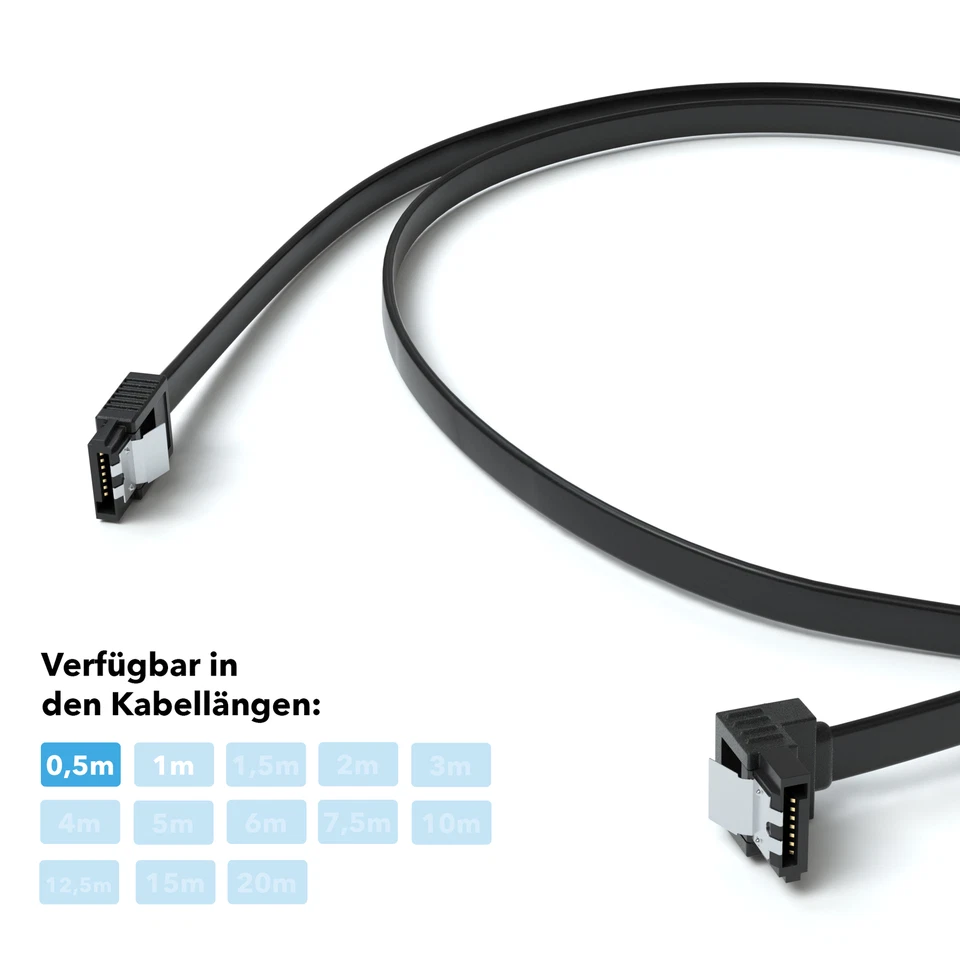 0,5m SATA-3 Kabel Schwarz S-ATA 6 Gb/s High Speed SSD HDD 90° Winkel Datenkabel - Bild 2 von 4