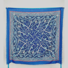 Vintage Liberty of London Wool Floral Paisley Large Scarf Blue Red Fringe