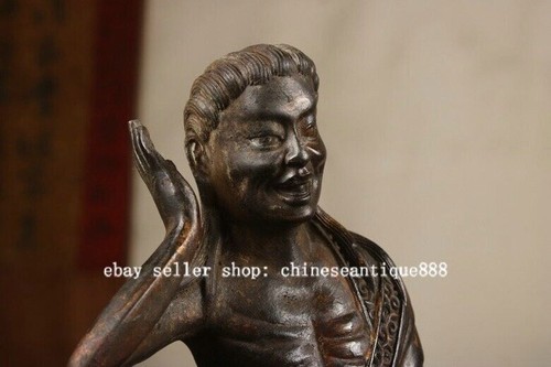 11" Antiguo Tíbet Budismo Bronce Dorado Templo Milarepa Buda Asiento Cabeza de Ciervo Estatua - Imagen 5 de 9