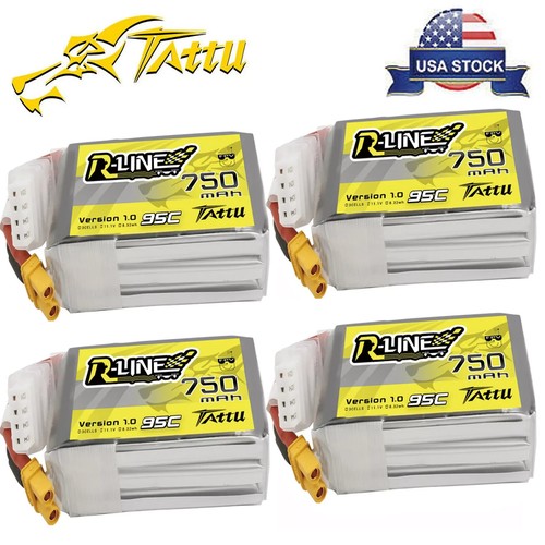 4x Tattu R-Line 11.1v 3s 750mah 95c Racing Quad Drone Lipo Battery XT30 - Picture 1 of 4