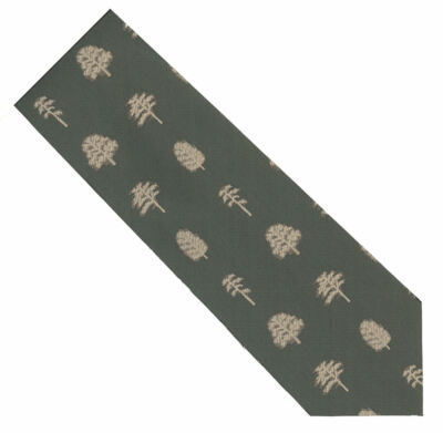 THE TIE STUDIO - Klassische Herrenkrawatte silbernes Baummuster auf grünlich-grau Neuheit