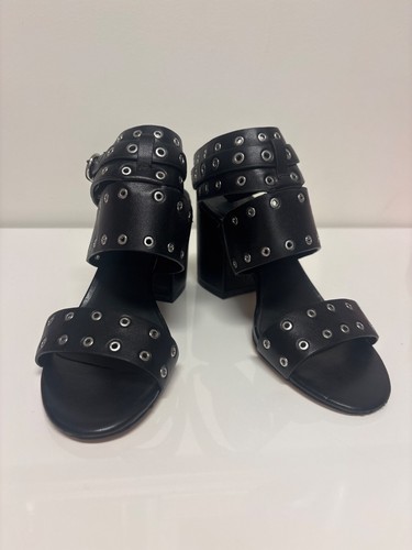 Sandalias de tacón Rebecca Minkoff Carter negras con ojal 6 punta abierta caprichoso grunge - Imagen 2 de 8