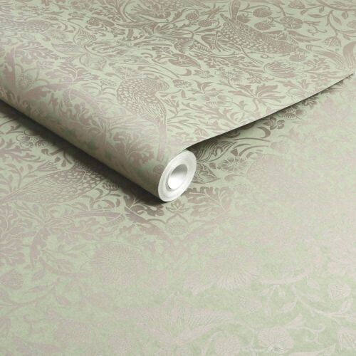 Graham & Brown William Morris At Home Strawberry Thief Fibrous Sage Wallpaper - Picture 2 of 3