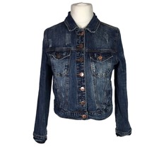 Ashley Mason Ladies Denim Jacket Blue Size Medium Trucker Coat Casual Button Up