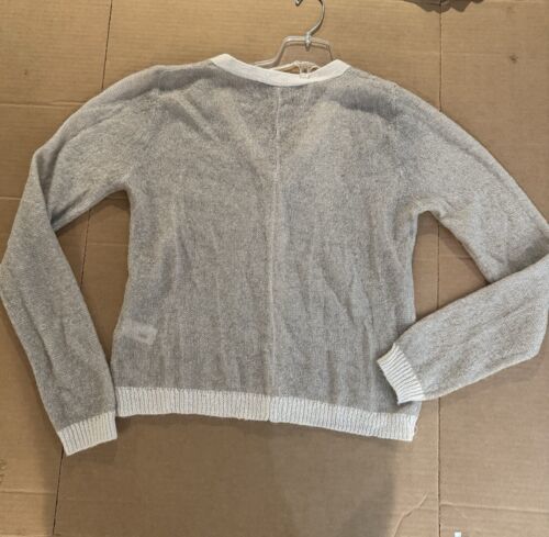 Zara Two Tone Cream/Tan Sheer Cardigan V Neck Size Button Up Sweater Woman Large - Picture 3 of 17
