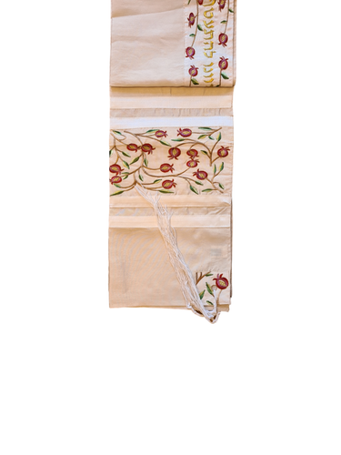 Kosher Women Tallit Prayer Shawl Embroidered With Pomegranates - Picture 2 of 4