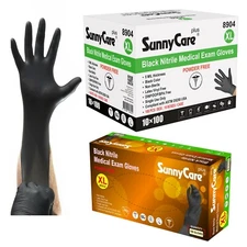 1000/case #8904 SunnyCare 5Mil Black Nitrile Exam Gloves (Non Vinyl Latex) XL