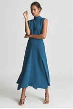 REISS LIVVY OPEN BACK MIDI DRESS IN TEAL SIZE US8 NWOT