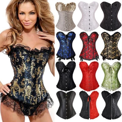 Halloween Overbust Boned Corset Burlesque Basque Top Lace Up Costume Size 6-24