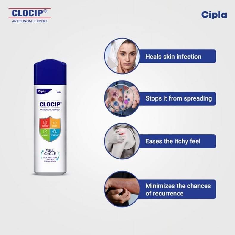 Cipla CLOCIP AntiFungal Dusting Powder Relieves Skin Infection Itching