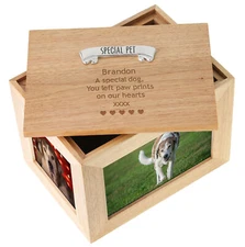Engraved Deceased Dog & Puppy Large Oak Keepsake Memorial Photo Frame Memory Box