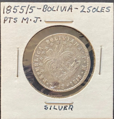 BOLIVIA, 1855/5, 2 SOLES, silver, circulated - 第 1/4 張圖片