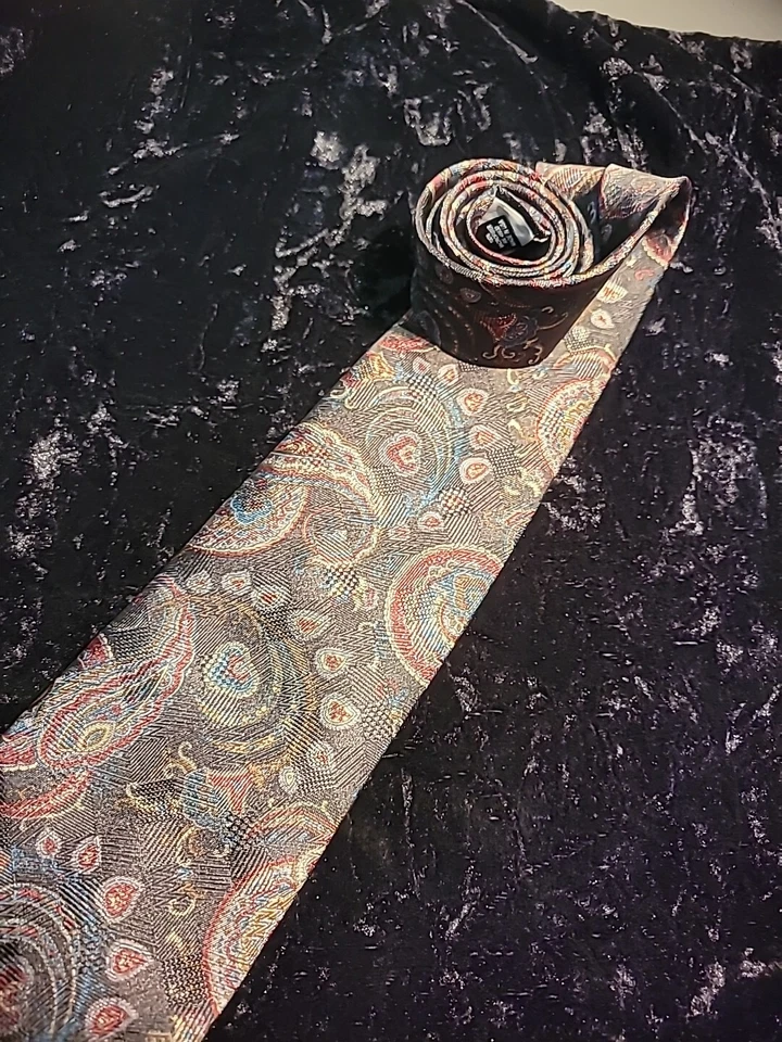 Винтажный Byerly суда мужской шеи галстук серый красный синий пейсли профессиональный костюм - Изображение 3 из 4