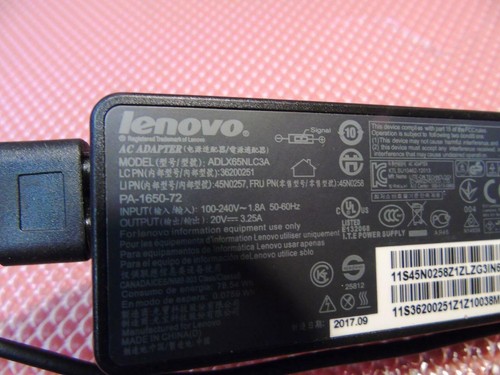 Genuine Lenovo 65W Laptop AC Adapter 45N0257 45N0258 20V 3.25A (Yellow Tip) - Picture 6 of 11