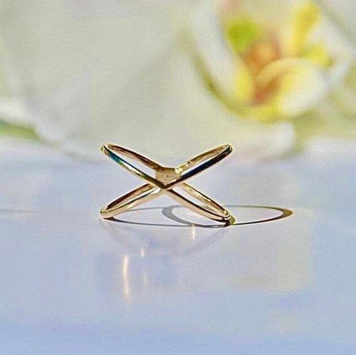 Womens Criss Cross X Ring Solid Metal 925 Sterling Silver 14k Yellow Gold Plated - Picture 2 of 5
