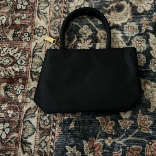 Vintage Elizabeth Arden Small Zip  Black Satin-Like Bag with Handles - Picture 2 of 5