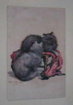 CATS KITTENS SUPERB VINTAGE POSTCARD-Chinchilla Cats Signed OPHELIA BILLING