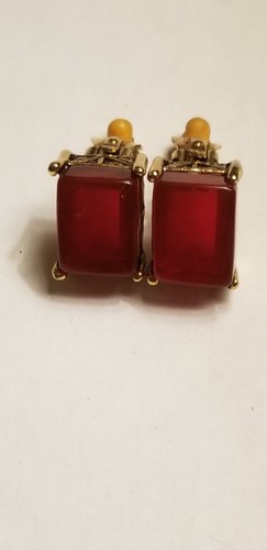 VINTAGE KUNSTKIRSCHE BERNSTEIN LUCITE CLIP ON goldfarbene OHRRINGE