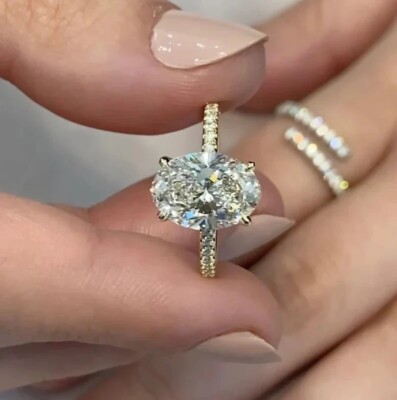 3.00 Oval Cut Moissanite Hidden Halo Engagement Ring Promise Ring Gift For her