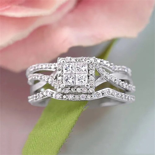 3 Pcs/set 925 Silver Plated Rings Cubic Zircon Charm Women Party Jewelry Sz 6-10 - Bild 2 von 8