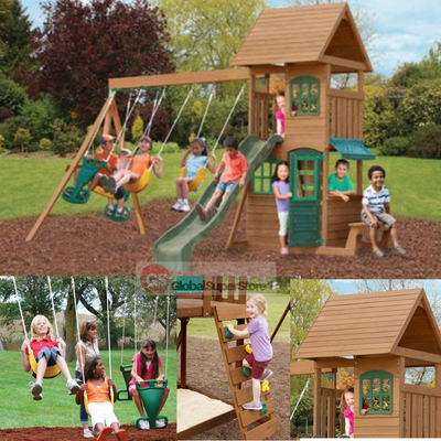 Big Backyard Windale Wooden Cedar Swing Set Outdoor Playground Slide Playset Kid