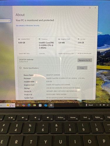 Microsoft Surface Pro 4 - 1724 i5-6300 8Gb 256Gb Win 10 Pro - Keyboard Used GC - Picture 4 of 14
