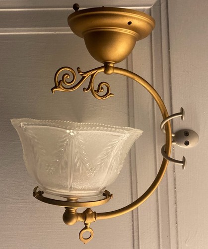 Bronze Colored Ceiling Fixture with Etched Milk Glass Shade