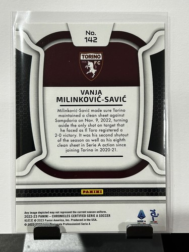 2022-23 Panini Chronicles Certified Serie A Vanja Milinkovic-Savic Gold - Picture 2 of 2