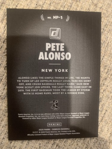 2020 Panini Donruss Now Playing Silver /349 Pete Alonso #NP-3 New York Mets X100 - Picture 2 of 2